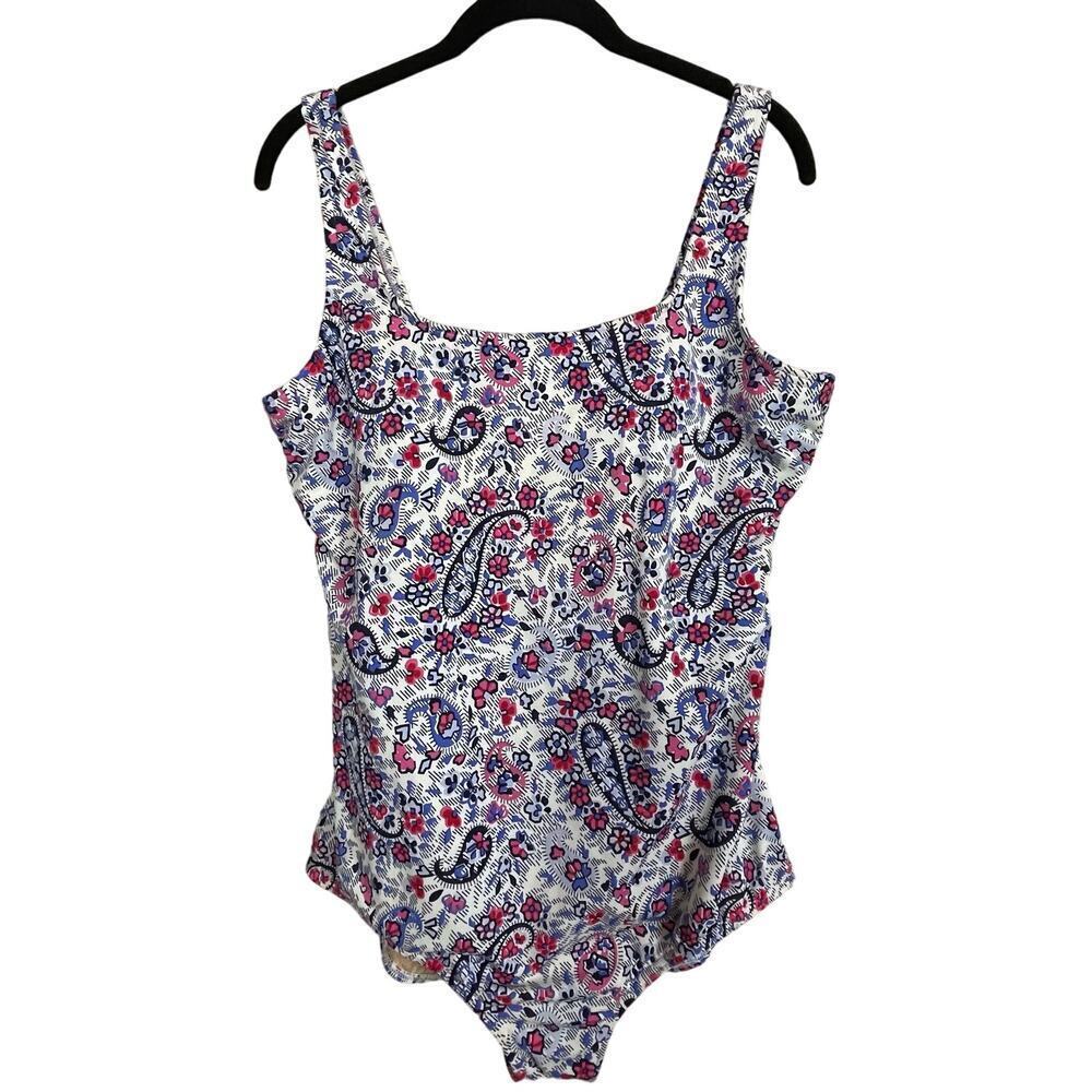 Lands End Paisley Floral Blue Pink Sz Plus 18 Modest‎ Women's One-Piece Swimsuit